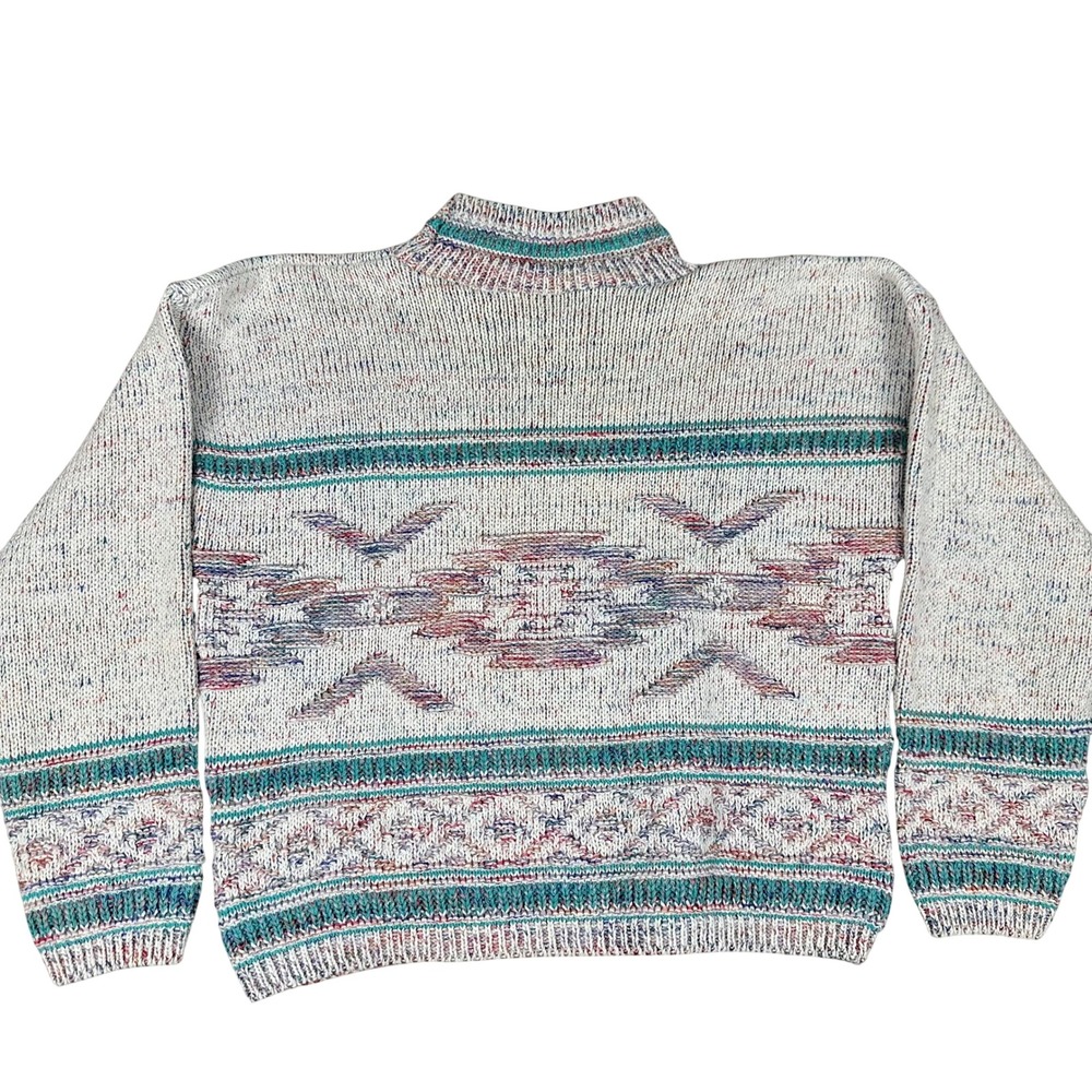 VTG CUTE Aztec Print Mock Neck‎ Sweater Metallic Multi Color Speckled Knit - Picture 3 of 16